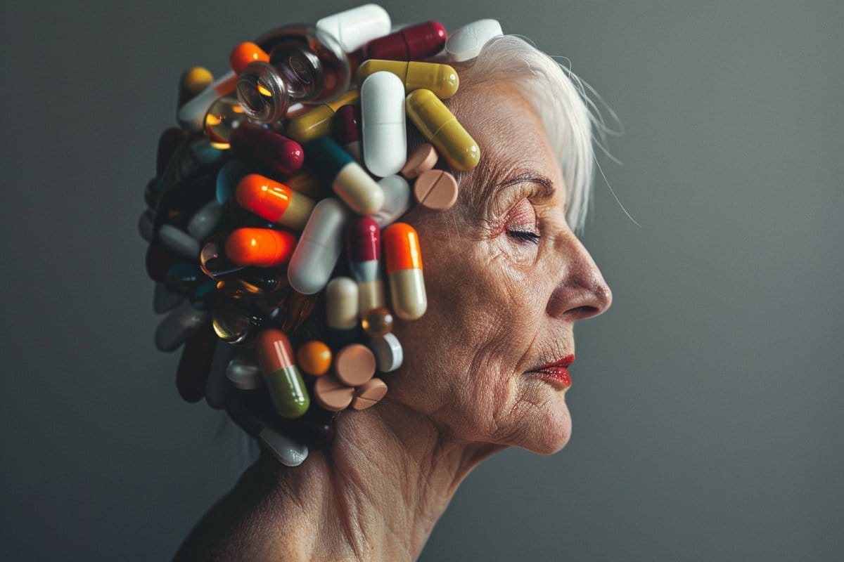 This shows an older lady and antioxidant supplements.