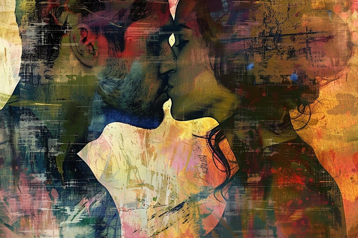 This shows a couple kissing.