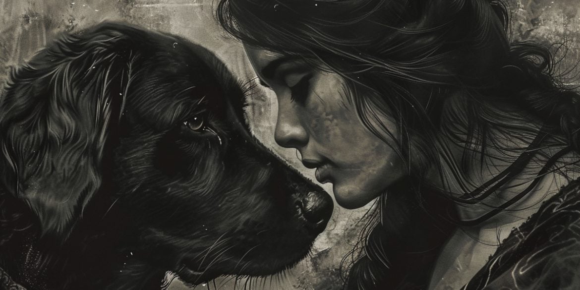 This shows a woman and a dog.