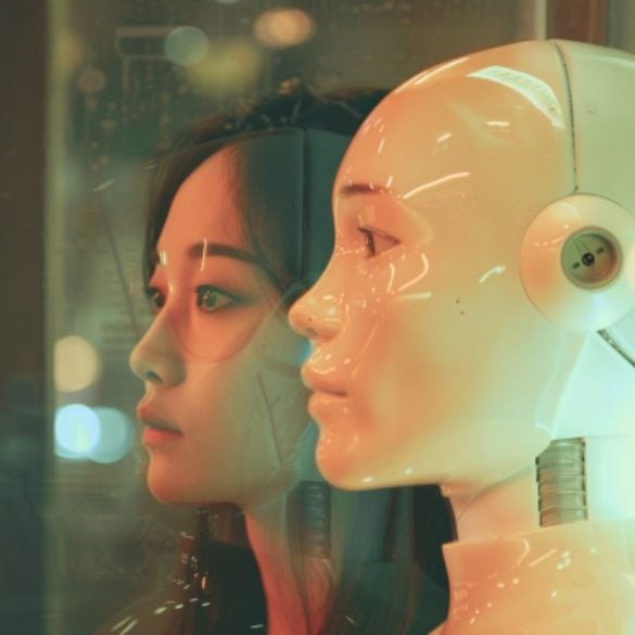 This shows a woman and a robot.