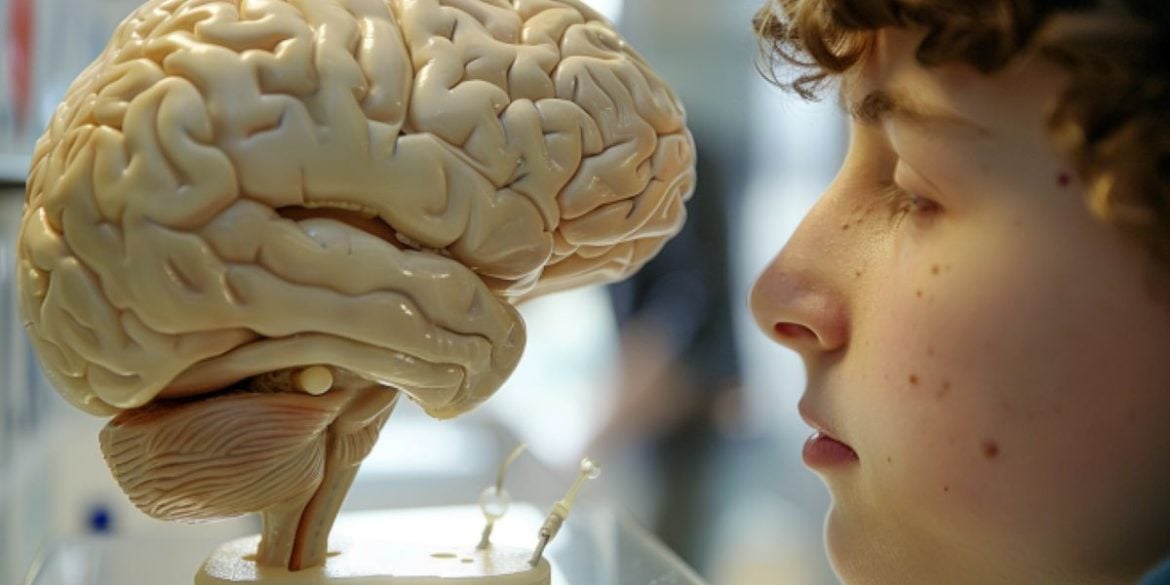 This shows a child looking at a brain.