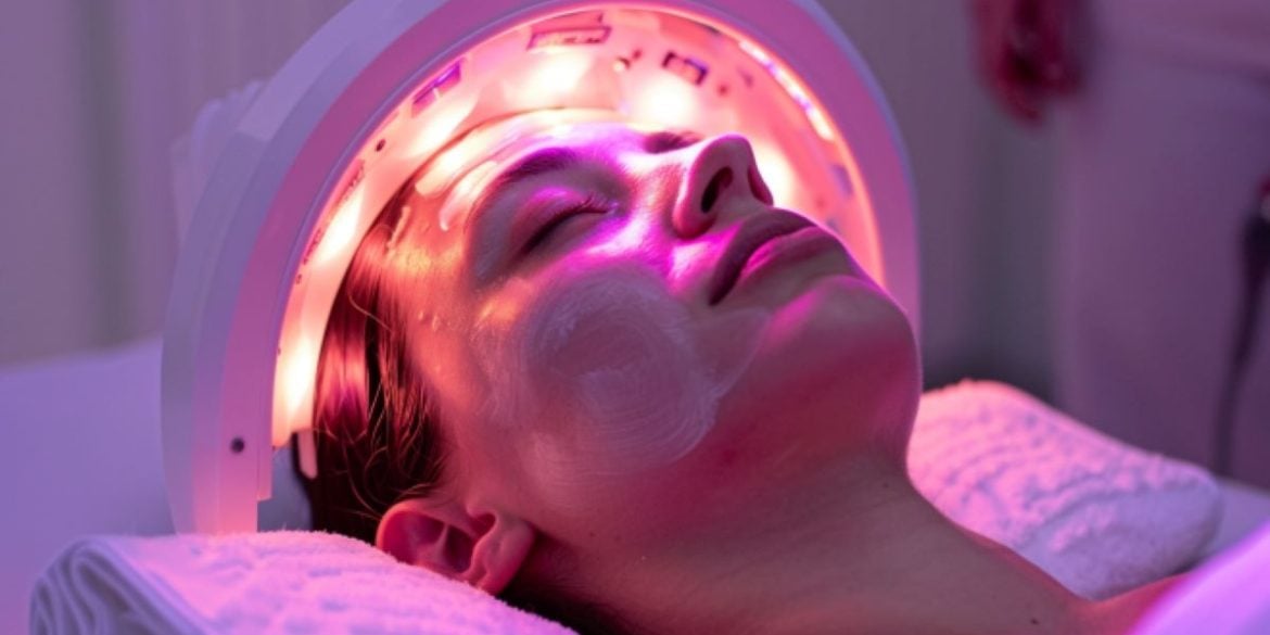 This shows a woman undergoing light therapy.