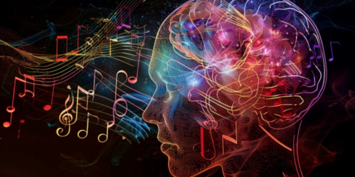 This shows a brain and musical notes/