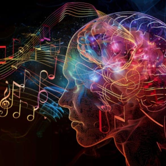 This shows a brain and musical notes/