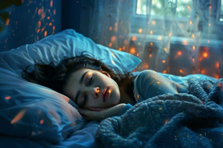 This shows a girl sleeping.