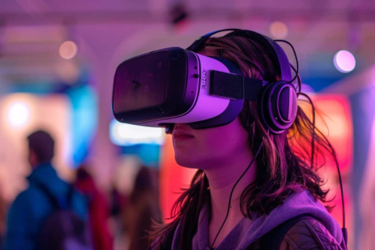 This shows a girl in a VR headset.
