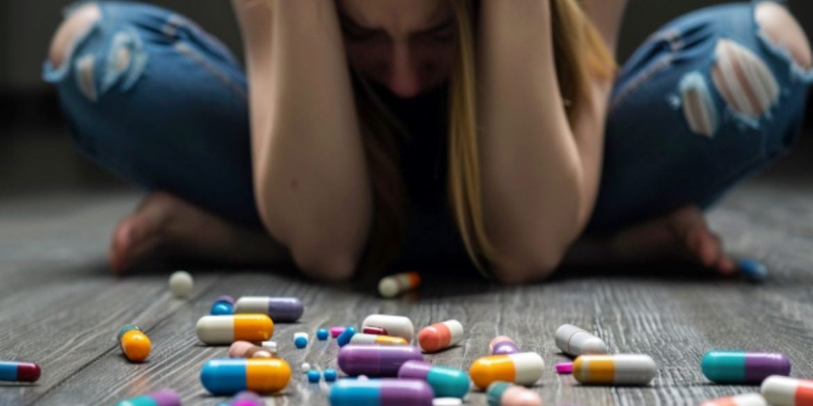 This shows a depressed woman and pills.