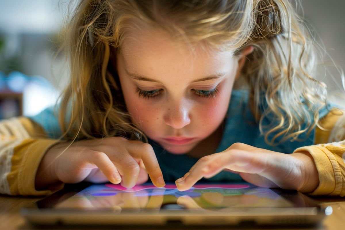 This shows a child using a tablet.