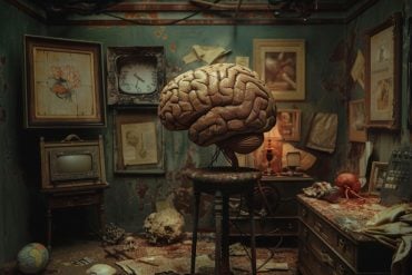 This shows a brain surrounded by old objects.