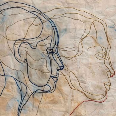 This shows the outline of a man and a woman's head.