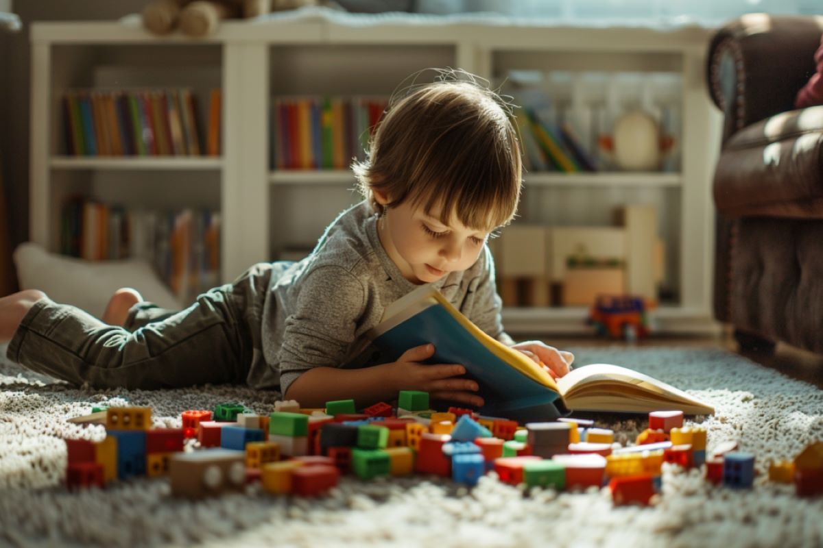 This shows a child reading a book.