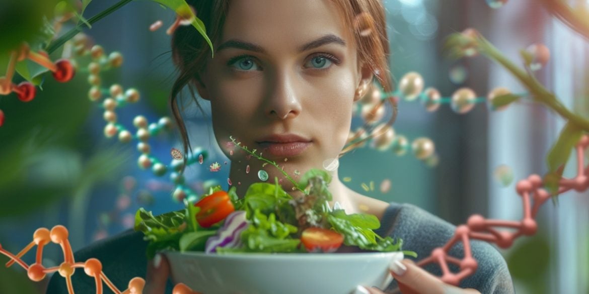 This shows a woman and a salad.