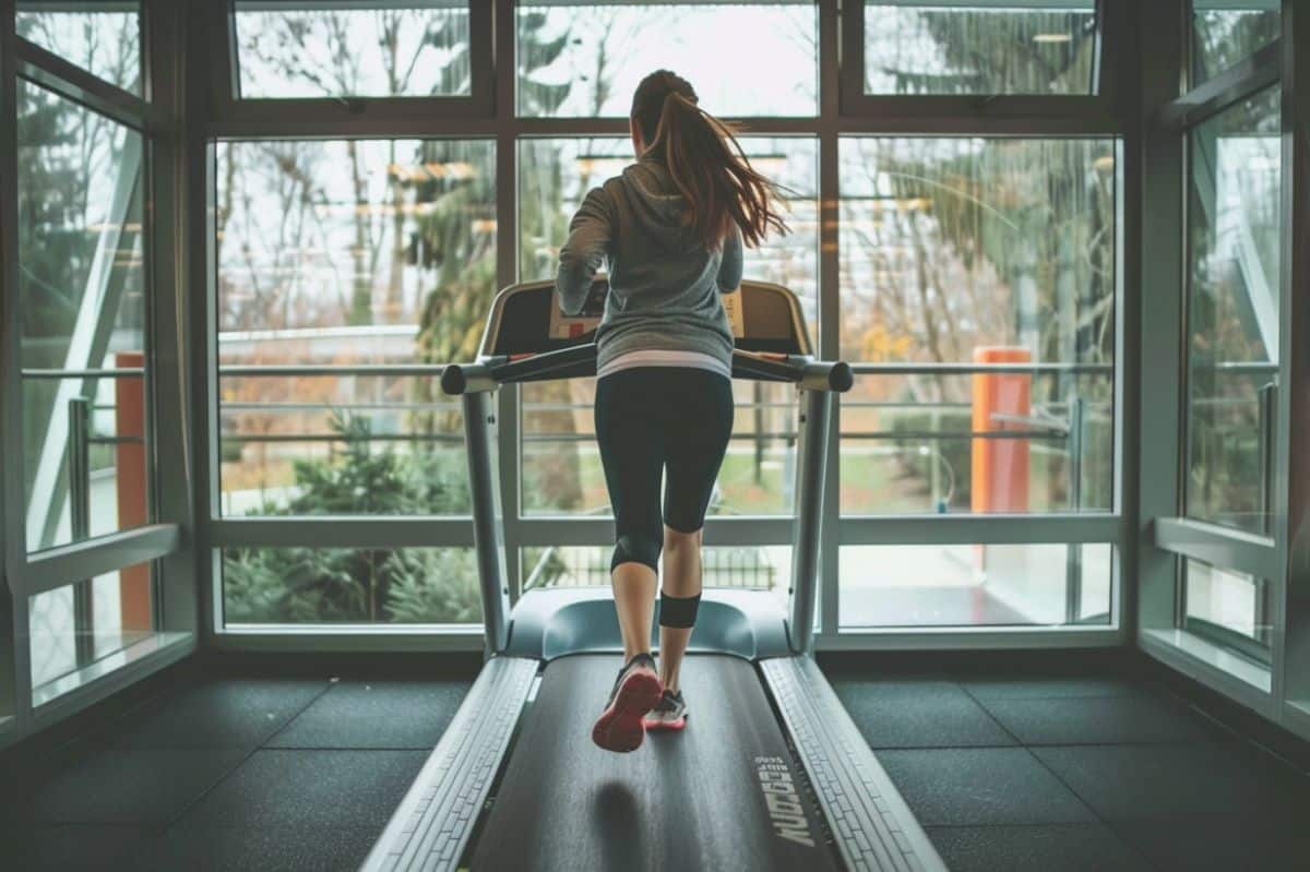 This shows a woman on a treadmill.