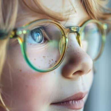 This shows a child wearing glasses.