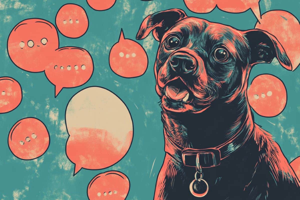 This shows a dog and speech bubbles.