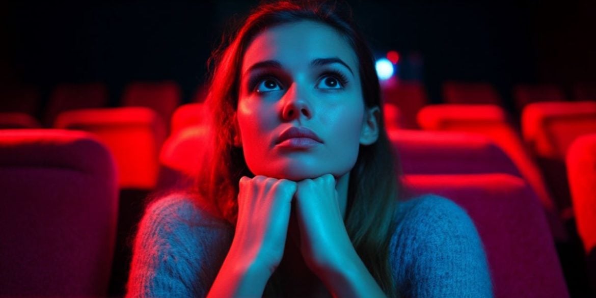 This shows a woman watching a movie.