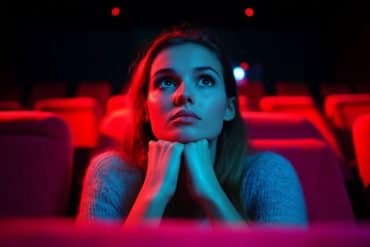 This shows a woman watching a movie.