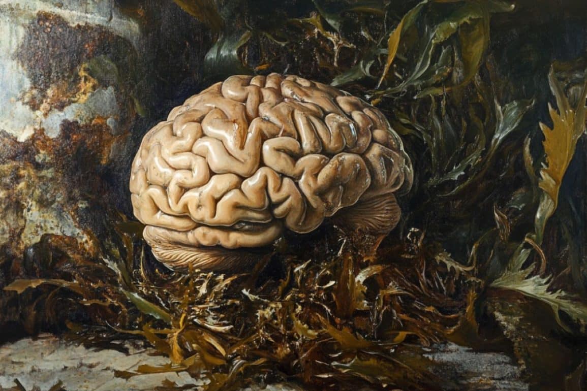 This shows a brain surrounded by seaweed.