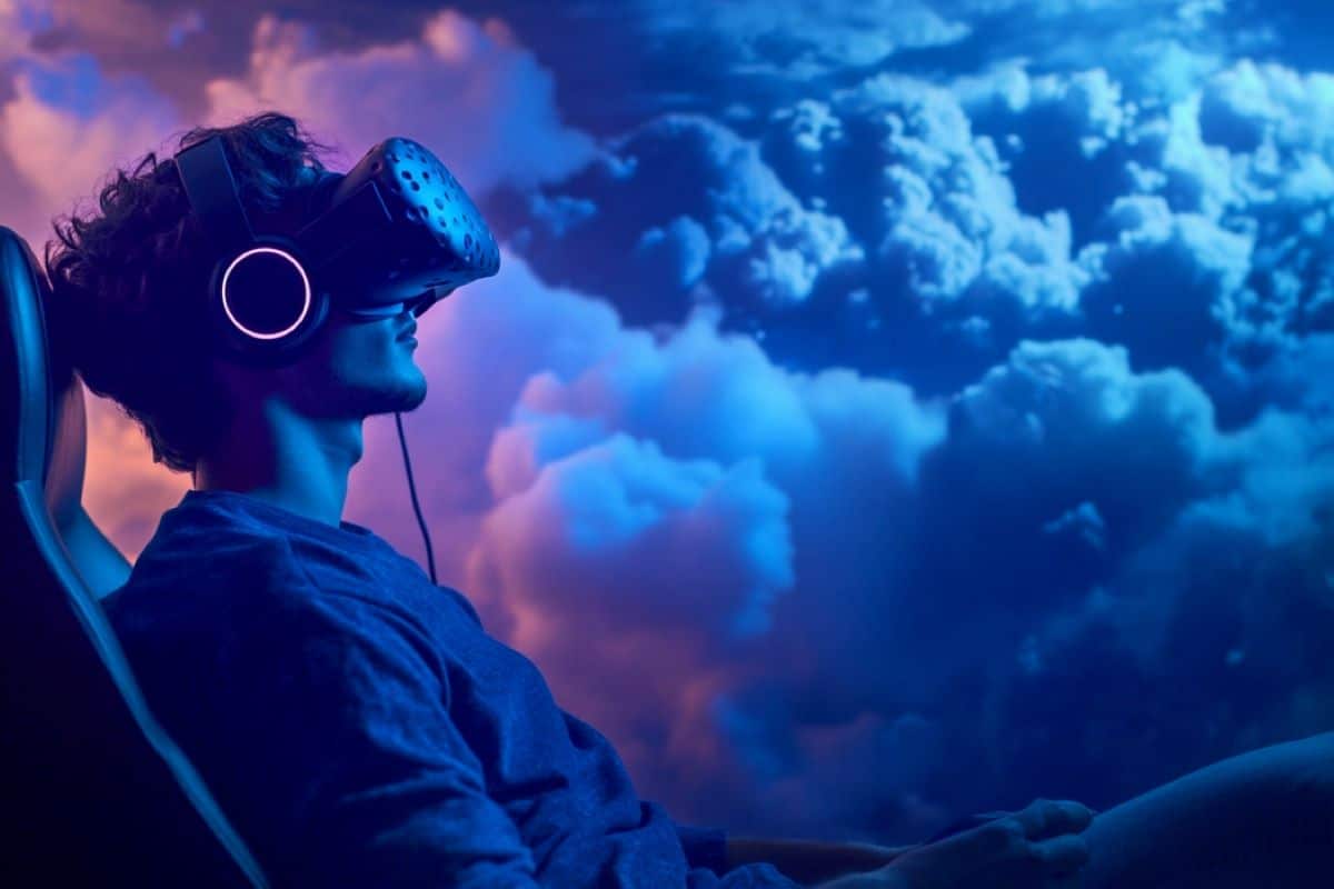 This shows a person in a VR headset.