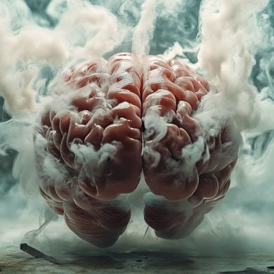 This shows a brain surrounded by smoke.