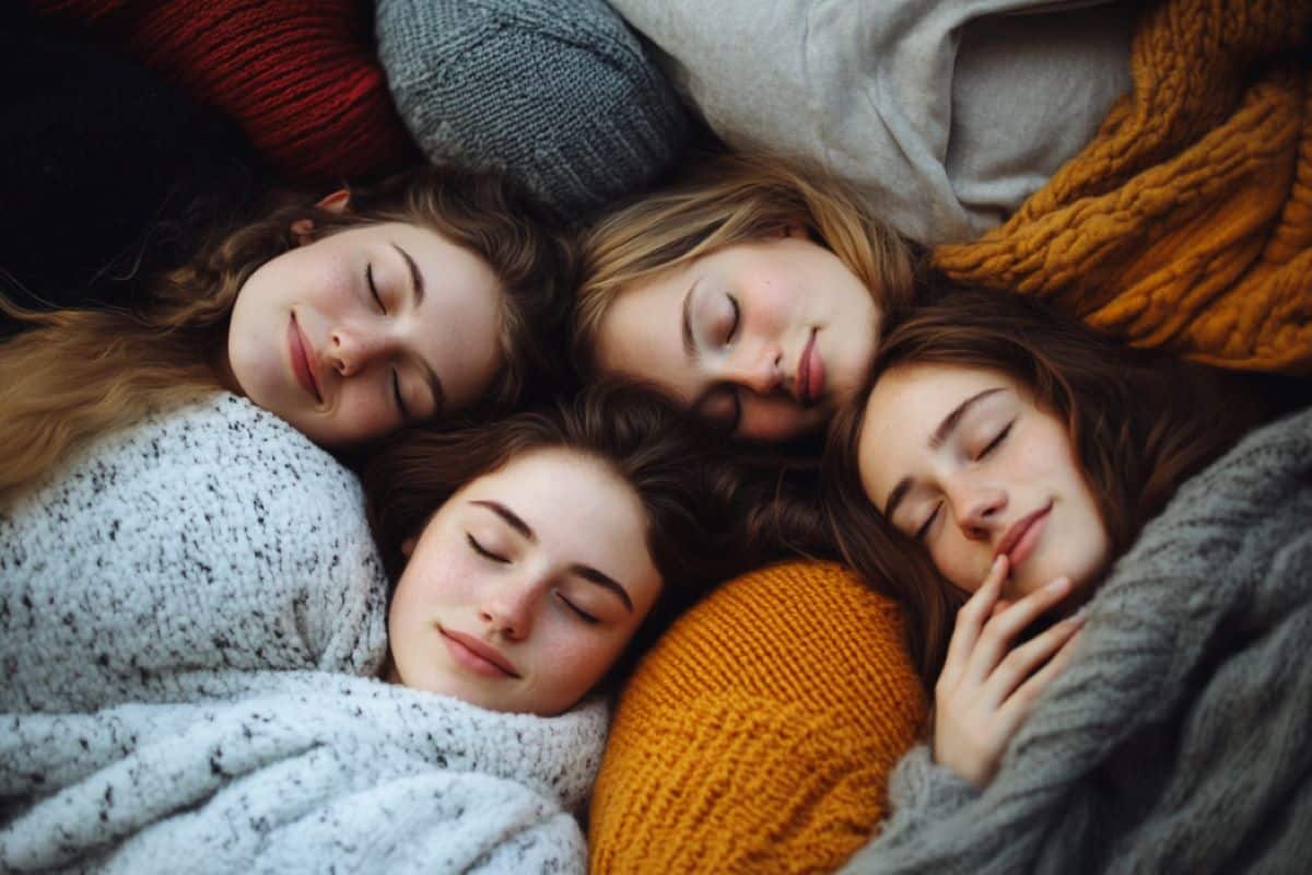 This shows four women sleeping.