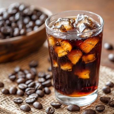 This shows a soda and coffee beans.