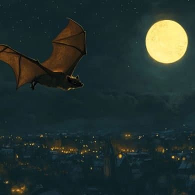 This shows a bat flying at night.