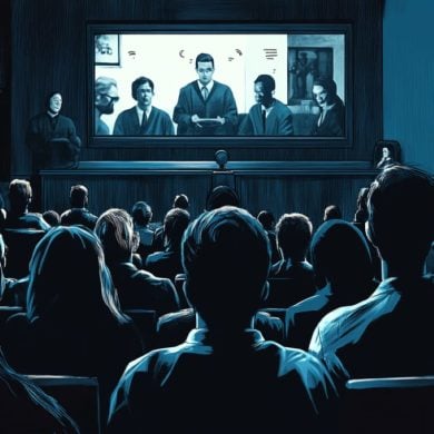 This shows a drawing of people watching a movie.