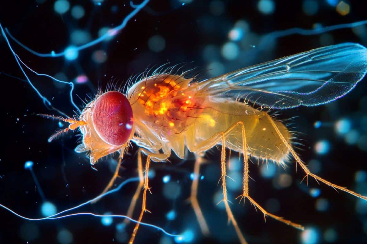 This shows a fruit fly and neurons.