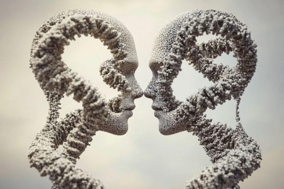 This shows two heads made out of DNA.