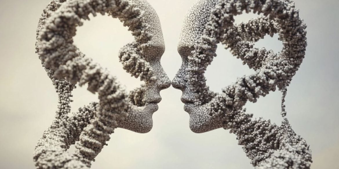 This shows two heads made out of DNA.