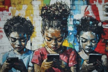 This shows kids on smartphones.