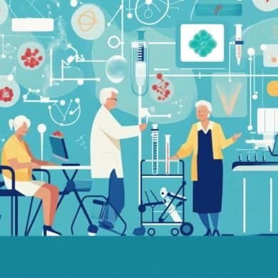 This shows a cartoon of older people in a lab.