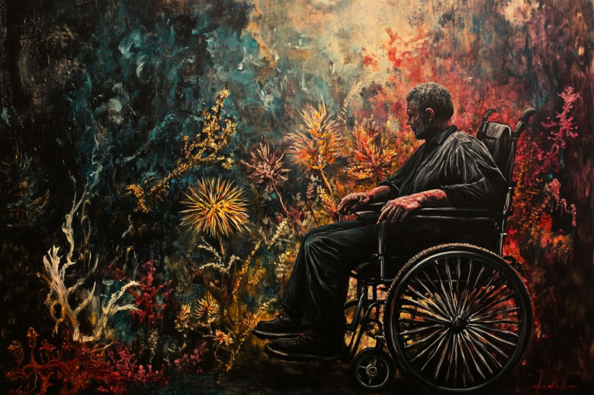 This shows a man in a wheelchair.