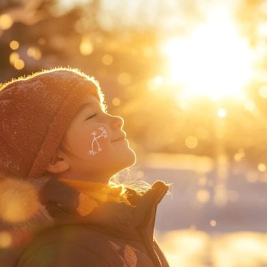 This shows a child standing in the sunshine.