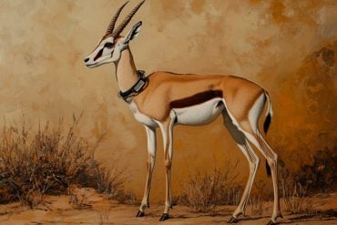 This shows a painting of a springbok with a tracking collar.