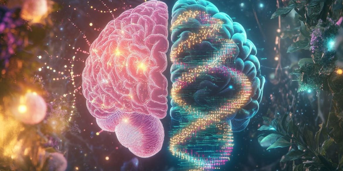 This shows a brain and DNA.