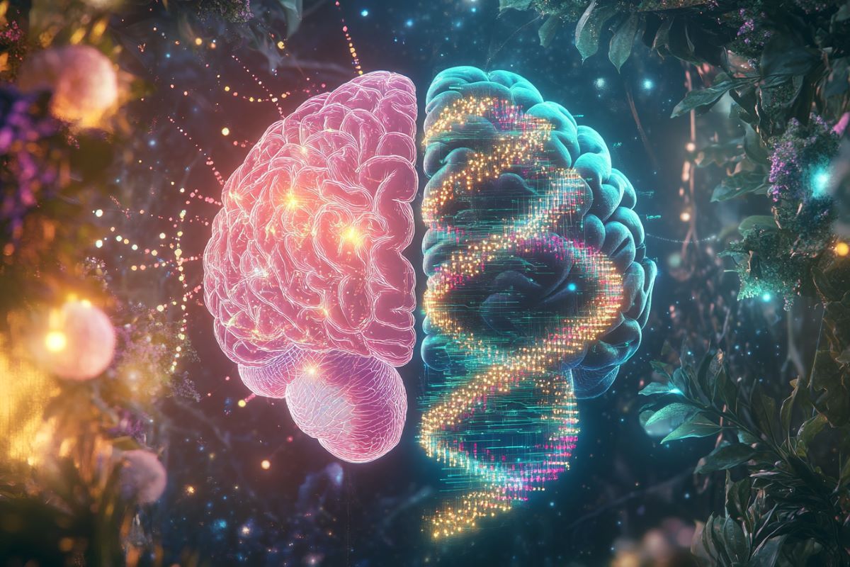 This shows a brain and DNA.