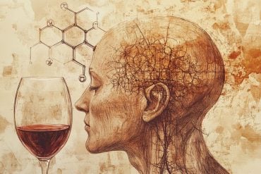 This shows a head and a glass of wine.