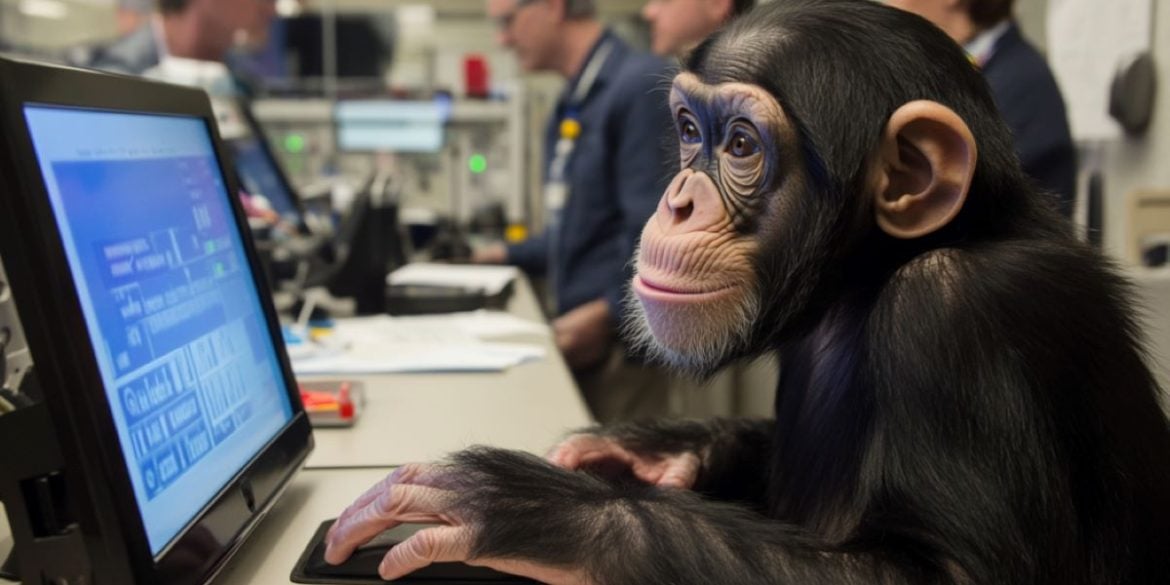 This shows a chimp at a touch screen.