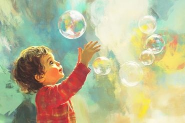 This shows a toddler and bubbles.