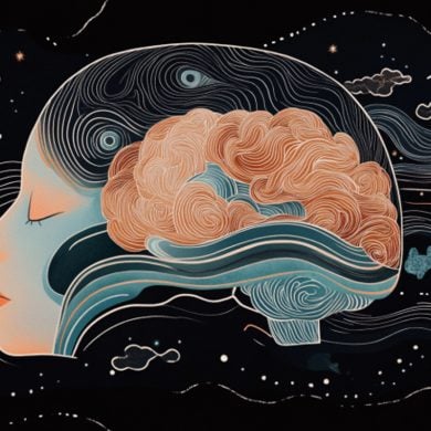 This shows a brain and a person sleeping.