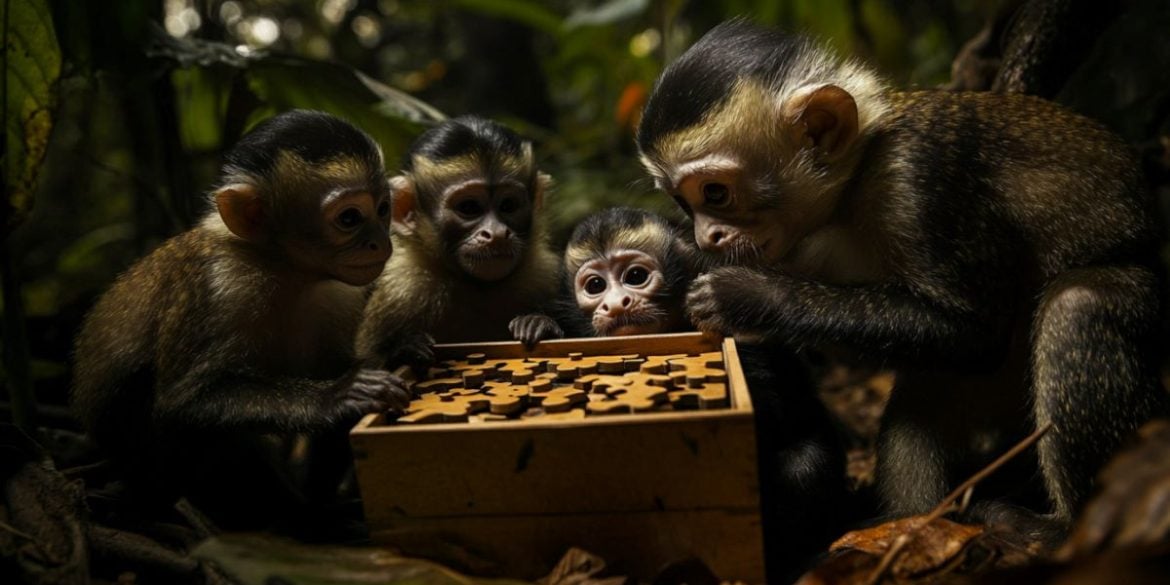 This shows the monkeys trying to solve a problem.