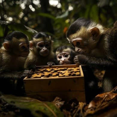 This shows the monkeys trying to solve a problem.