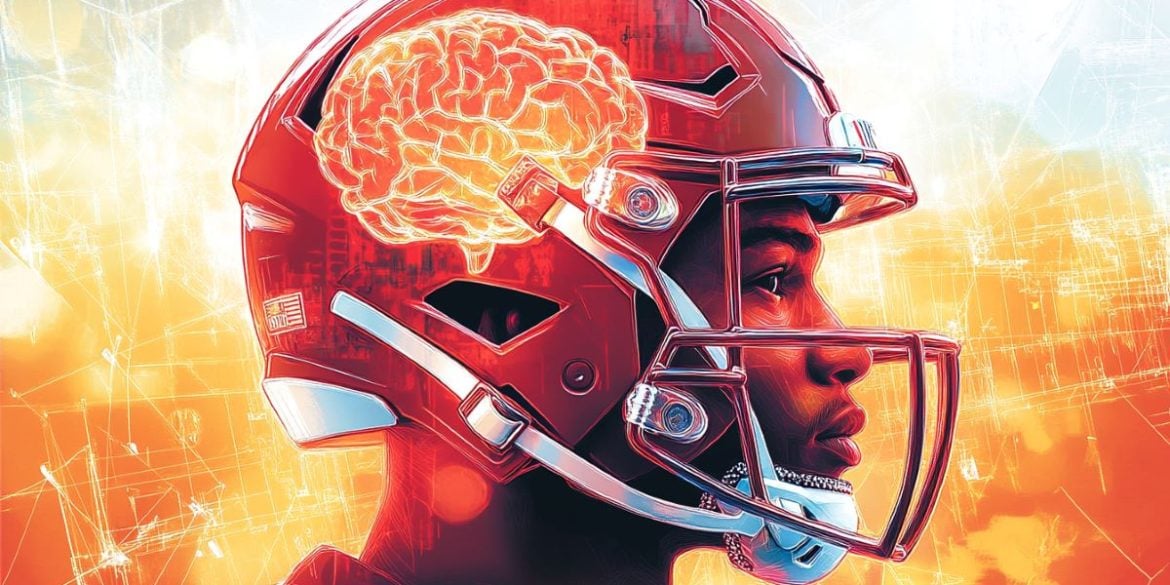 This shows a high school football player and a brain.