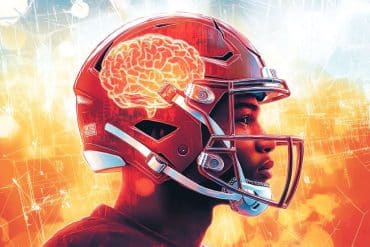 This shows a high school football player and a brain.