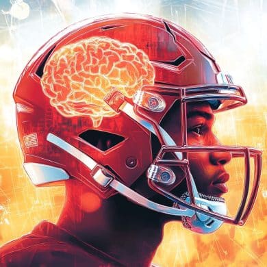 This shows a high school football player and a brain.