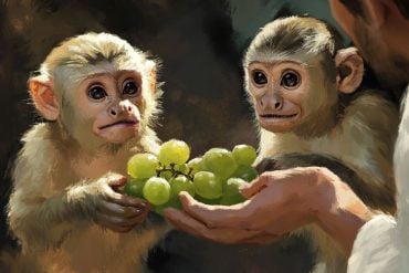 This shows two monkeys and grapes.