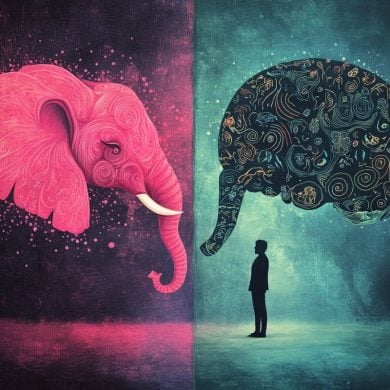 This shows a pink elephant and a brain.