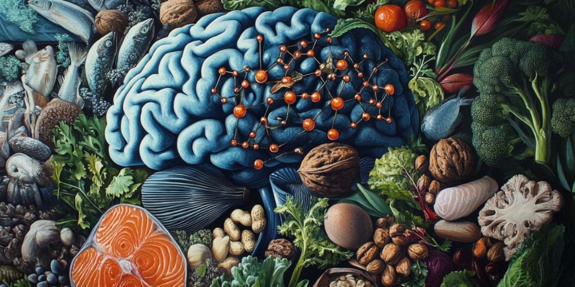 This shows a brain and healthy food.